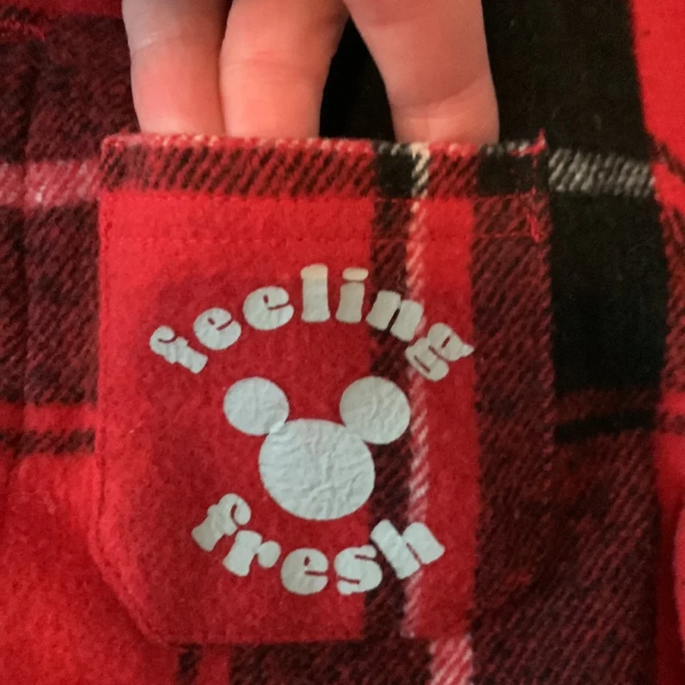 Disney Red & Black Plaid Mickey Jacket, Gray Mickey Shirt, & Black Pants 18 mo